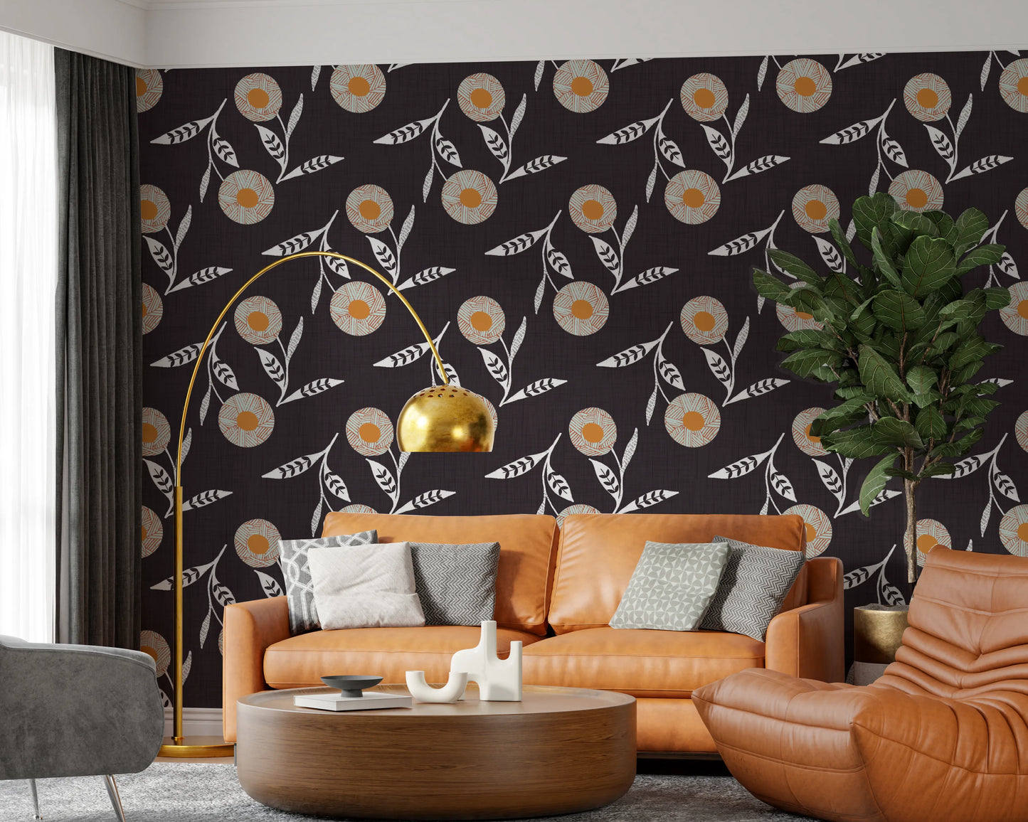 Cozy Scandi Flower Charcoal - Craft Botanical Wallpaper⁠