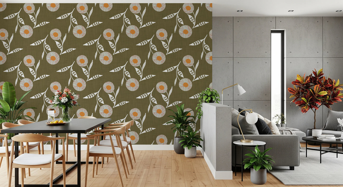 Cozy Scandi Flower Earthy Olive - Craft Botanical Wallpaper⁠