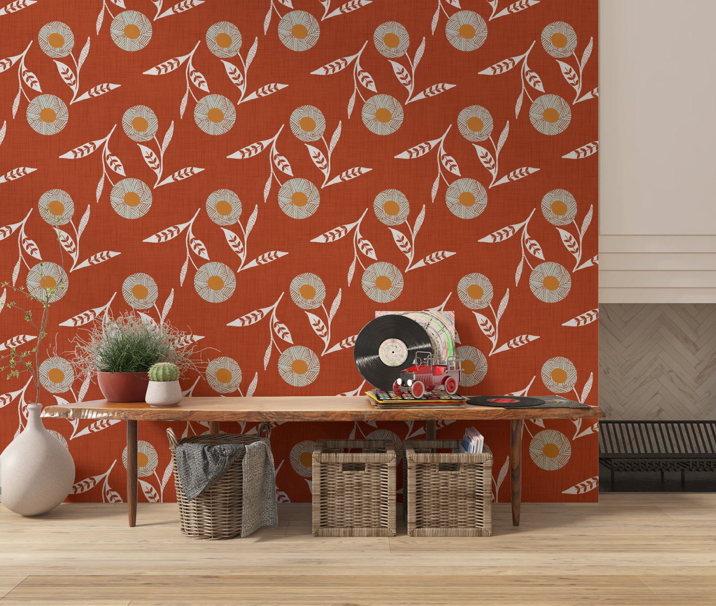 Cozy Scandi Flower  Burnt Terracotta - Craft Botanical Wallpaper⁠