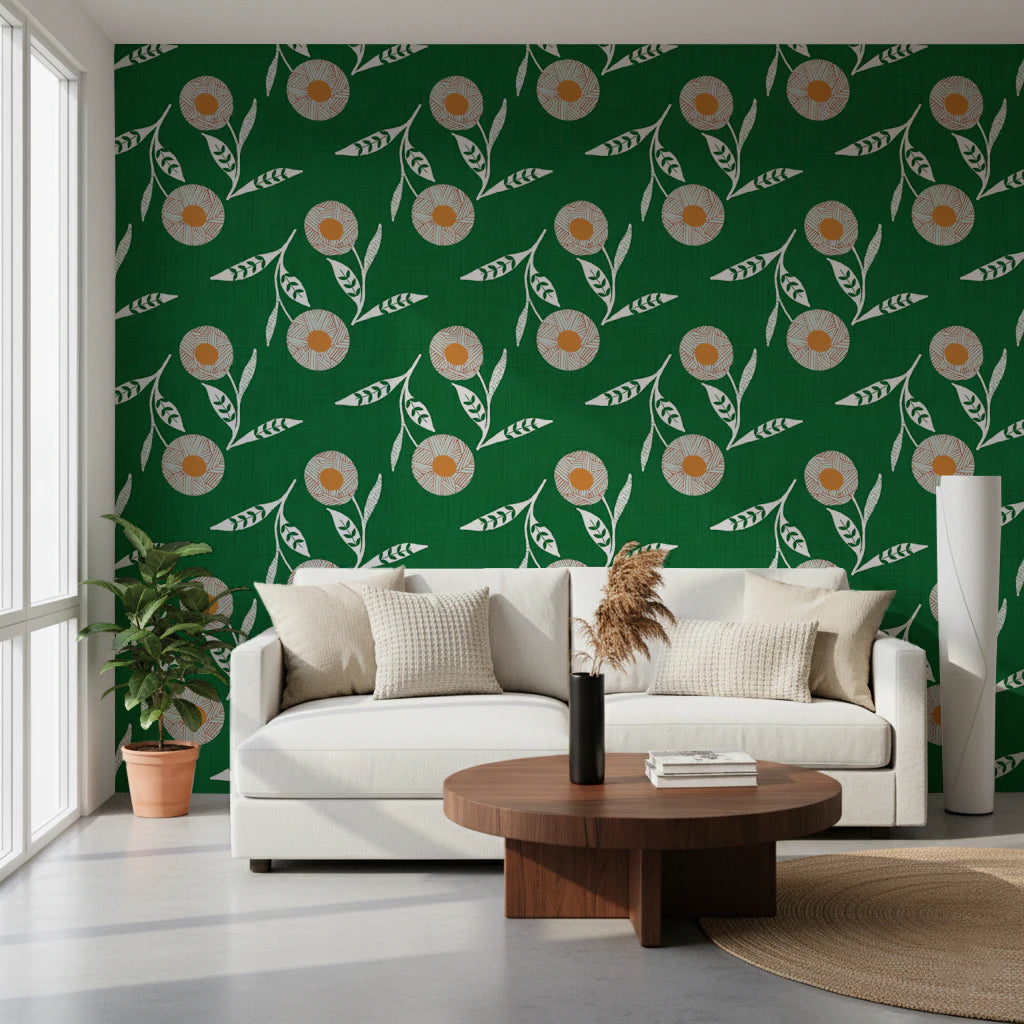 Cozy Scandi Flower Forest Green - Craft Botanical Wallpaper⁠