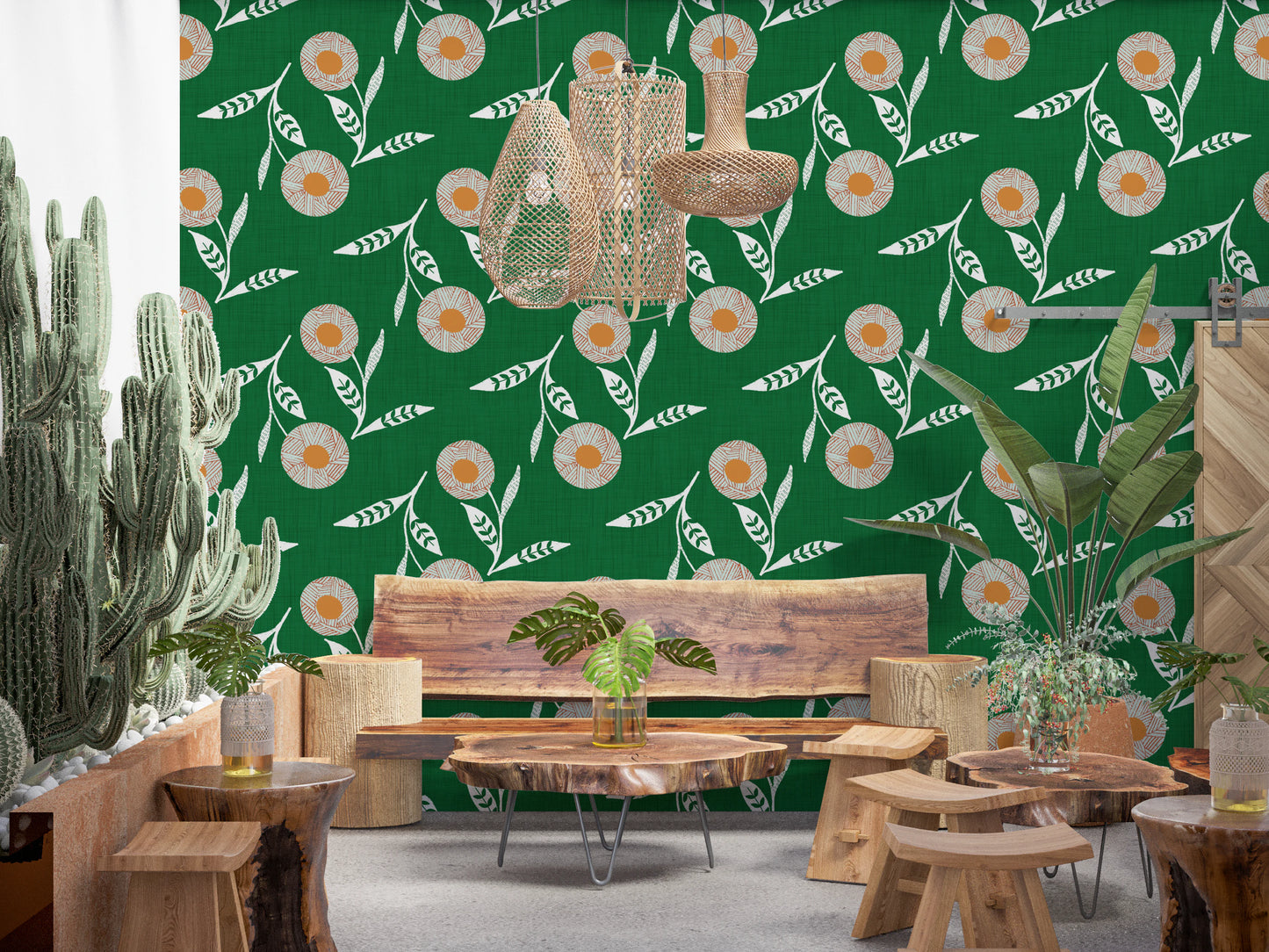 Cozy Scandi Flower Forest Green - Craft Botanical Wallpaper⁠