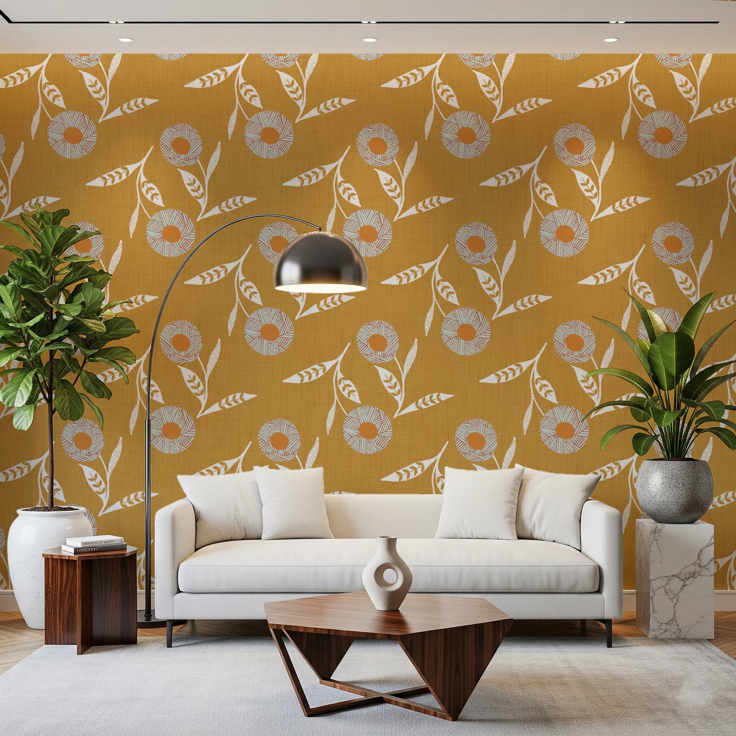 Cozy Scandi Flower Honey Mustard - Craft Botanical Wallpaper⁠