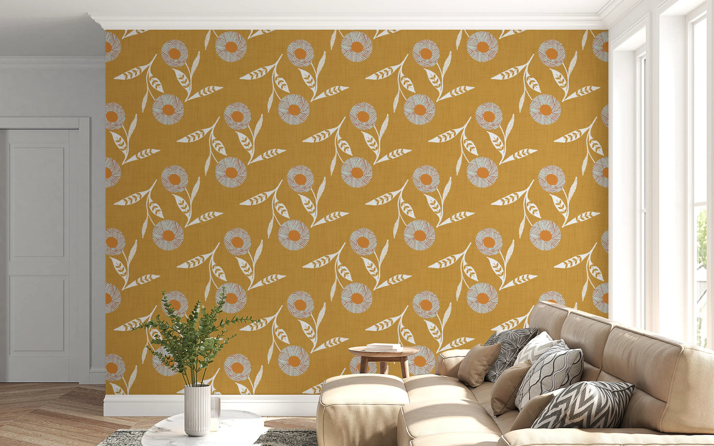 Cozy Scandi Flower Honey Mustard - Craft Botanical Wallpaper⁠