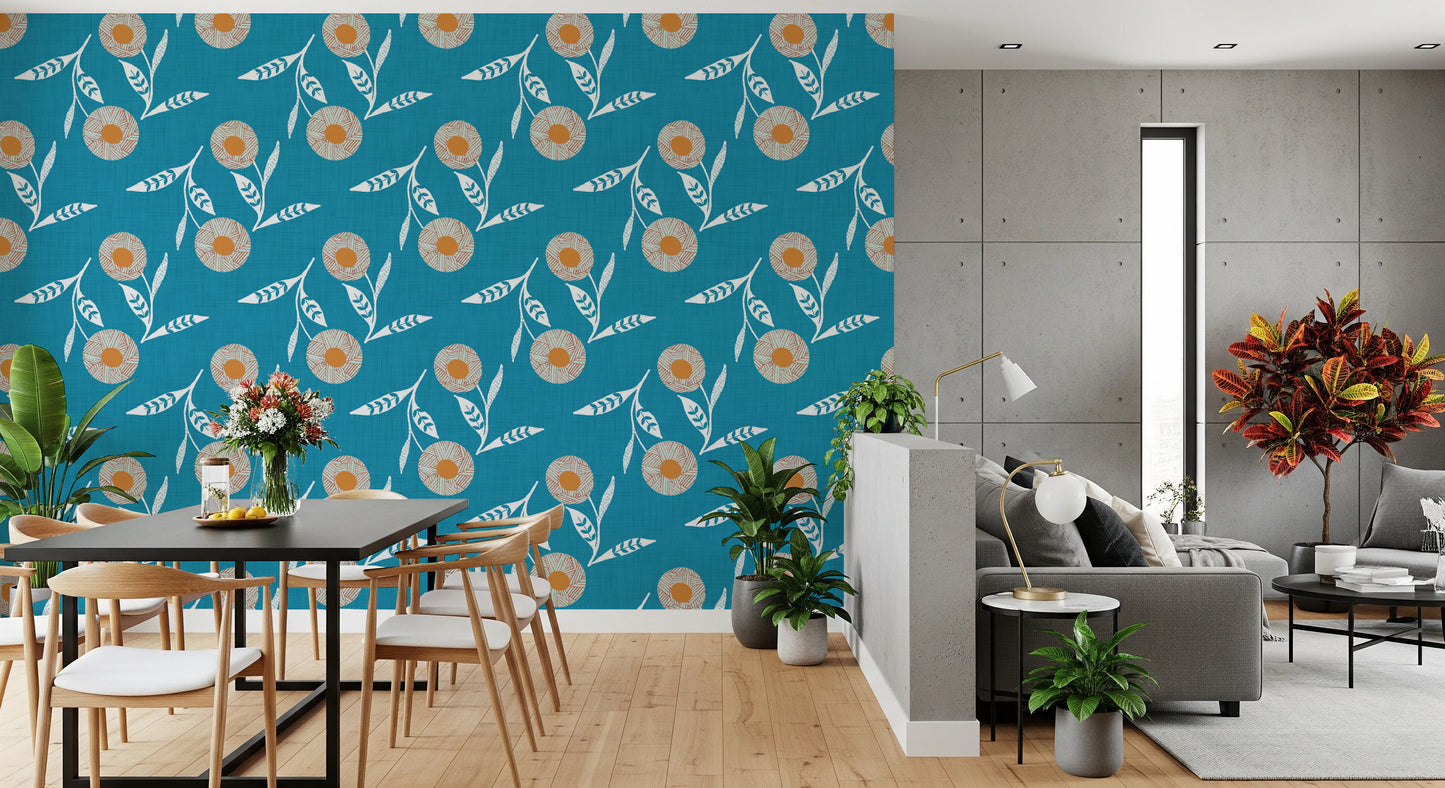 Cozy Scandi Flower Nordic Teal - Craft Botanical Wallpaper⁠