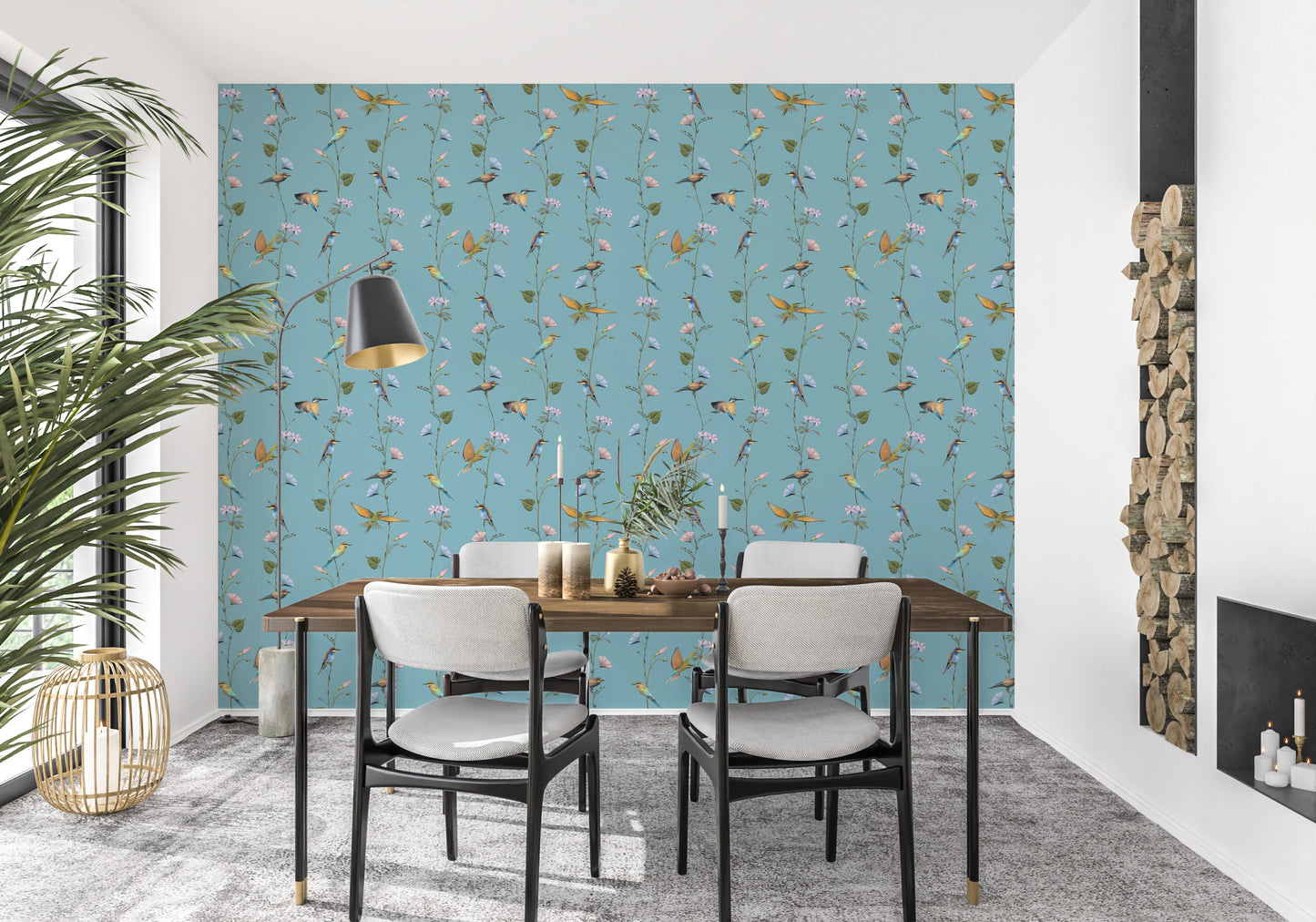 Vintage Birds and Morning Glories Wallpaper⁠