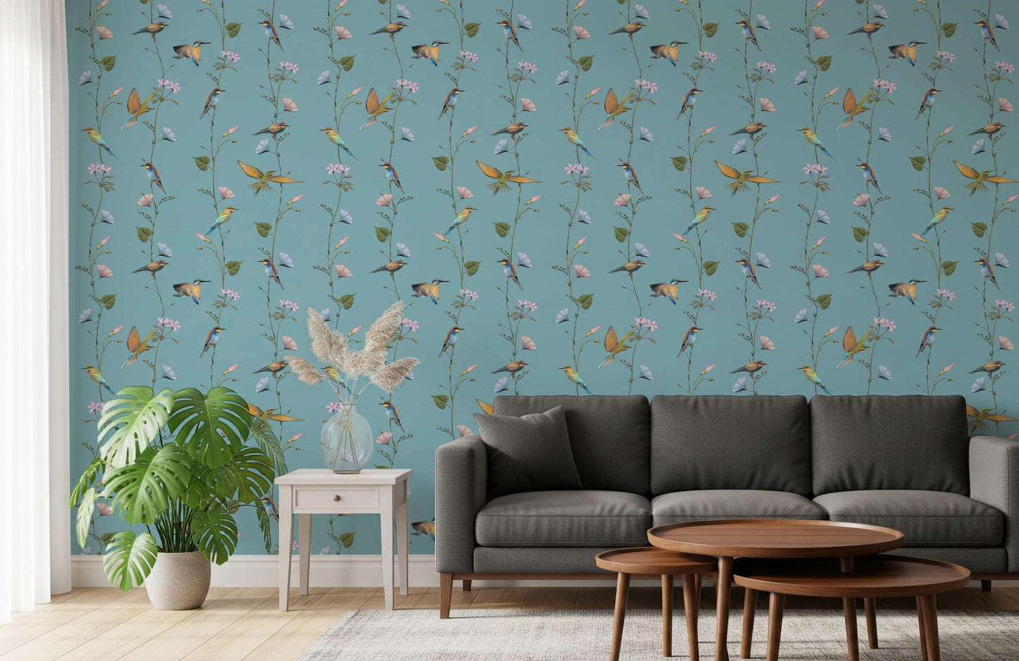 Vintage Birds and Morning Glories Wallpaper⁠