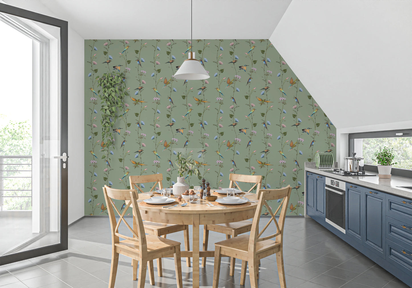 Botanical Birds in Soft Pastels Wallpaper⁠