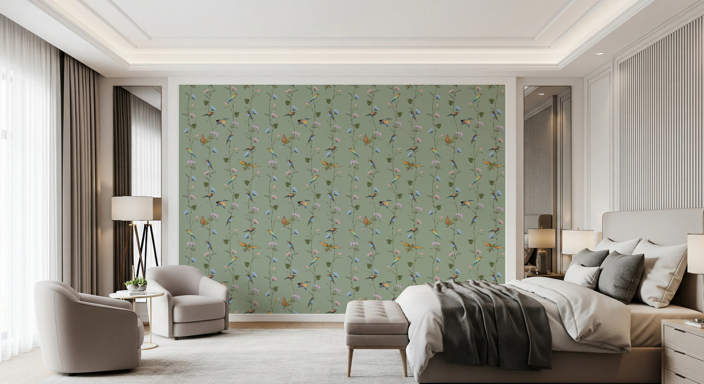 Botanical Birds in Soft Pastels Wallpaper⁠