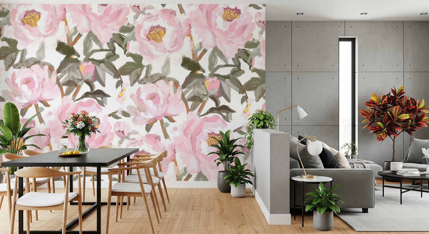 Vintage oil painted Peonies Wall Mural