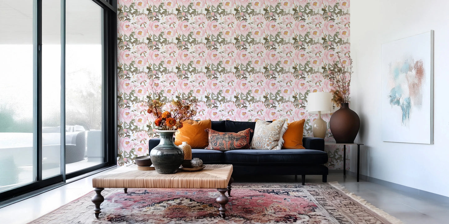 Vintage Oil Painted Pink Peonies with Soft Romantic Petals Wallpaper⁠