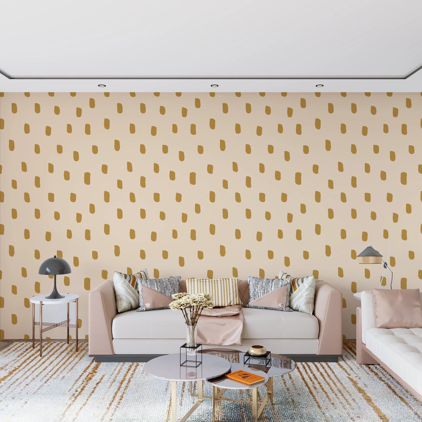 Mid Mod Wildflower Dots - Beige Ocher  Wallpaper⁠