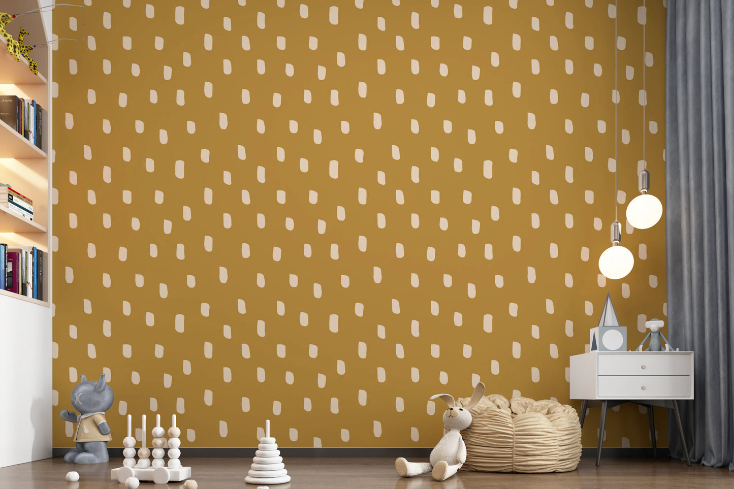 Mid Mod Wildflower Dots - Ocher Beige  Wallpaper⁠
