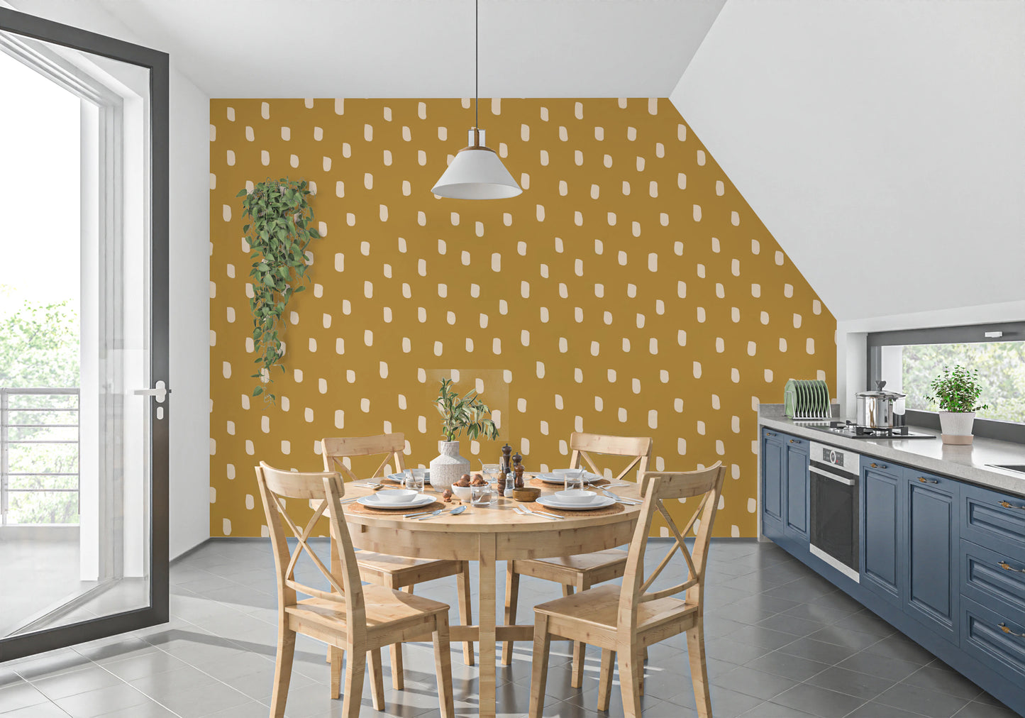 Mid Mod Wildflower Dots - Ocher Beige  Wallpaper⁠