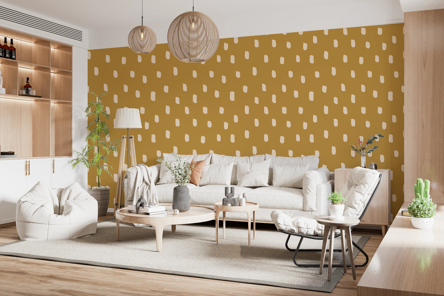Mid Mod Wildflower Dots - Ocher Beige  Wallpaper⁠