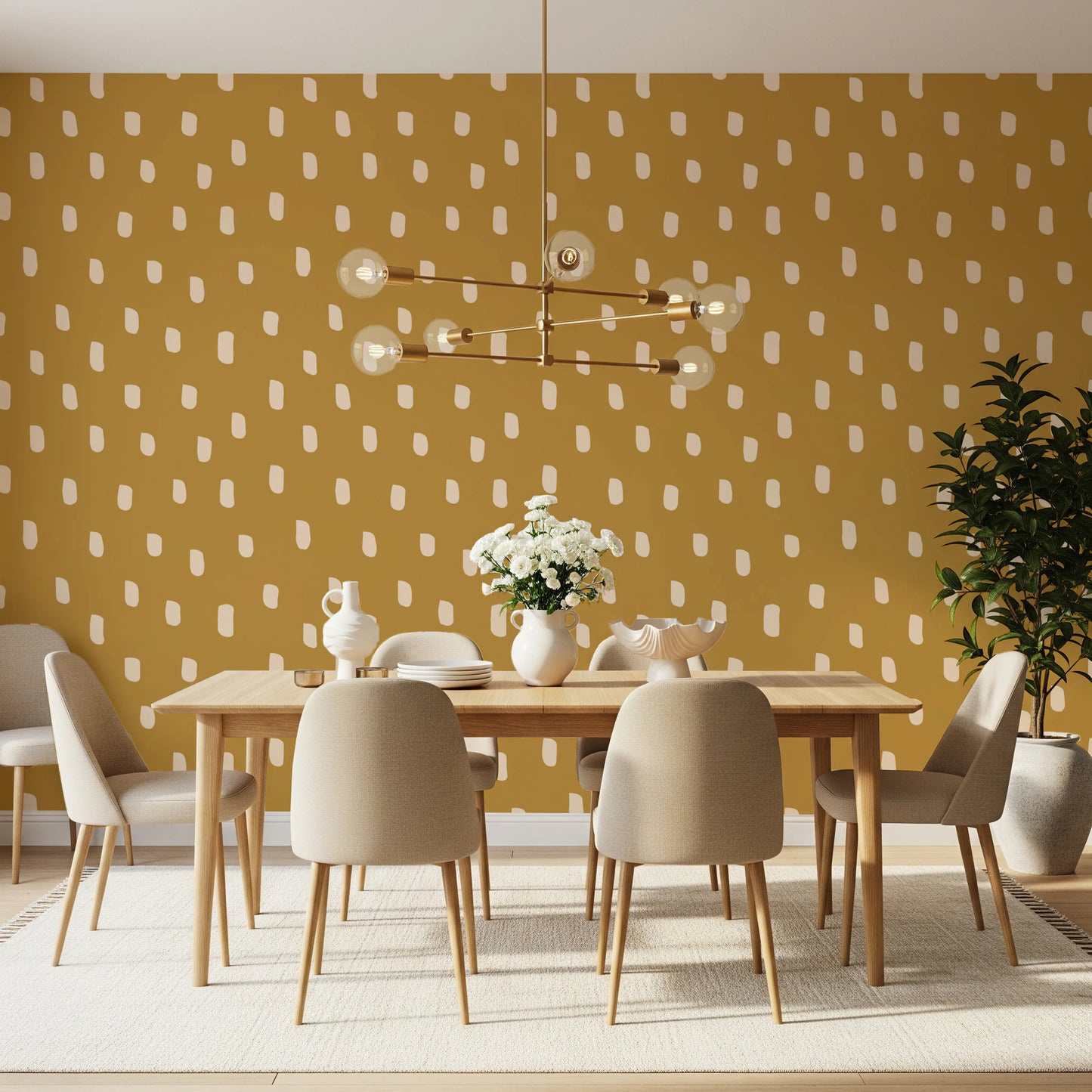 Mid Mod Wildflower Dots - Ocher Beige  Wallpaper⁠