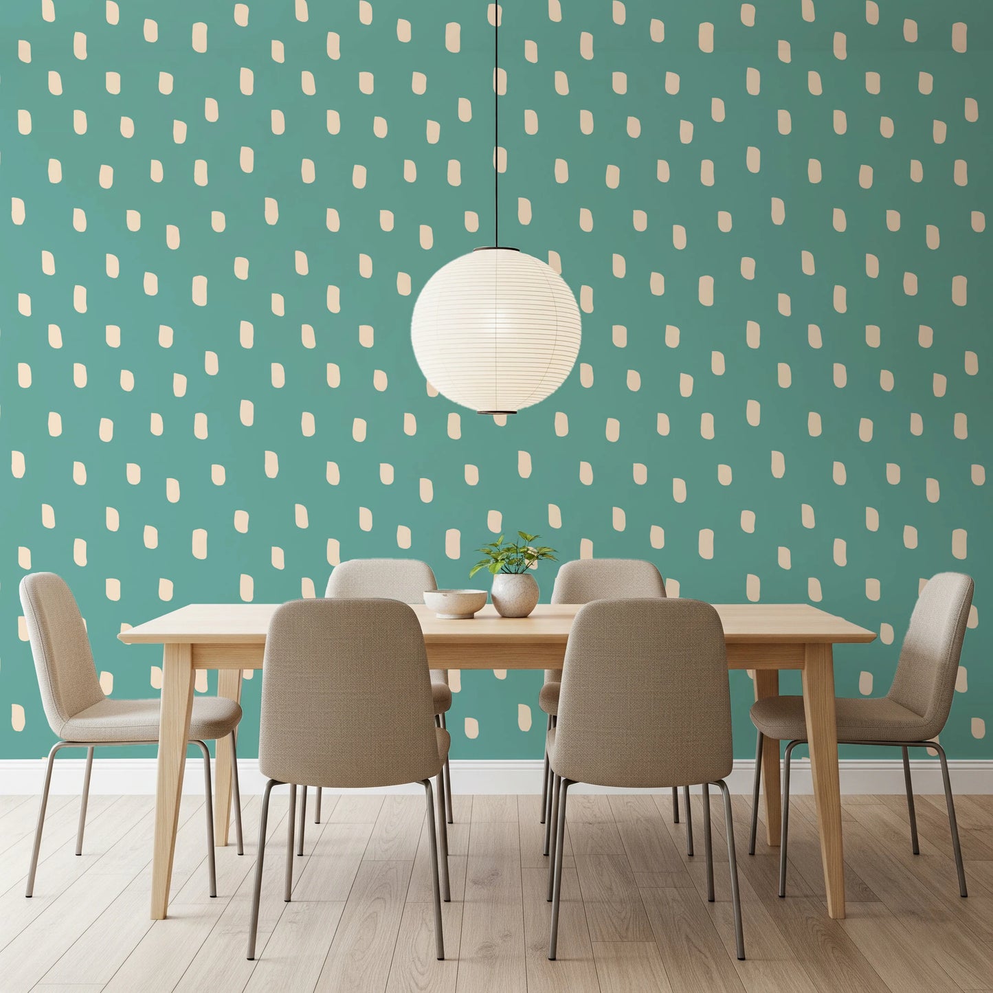 Mid Mod Wildflower Dots - Teal Beige Wallpaper⁠