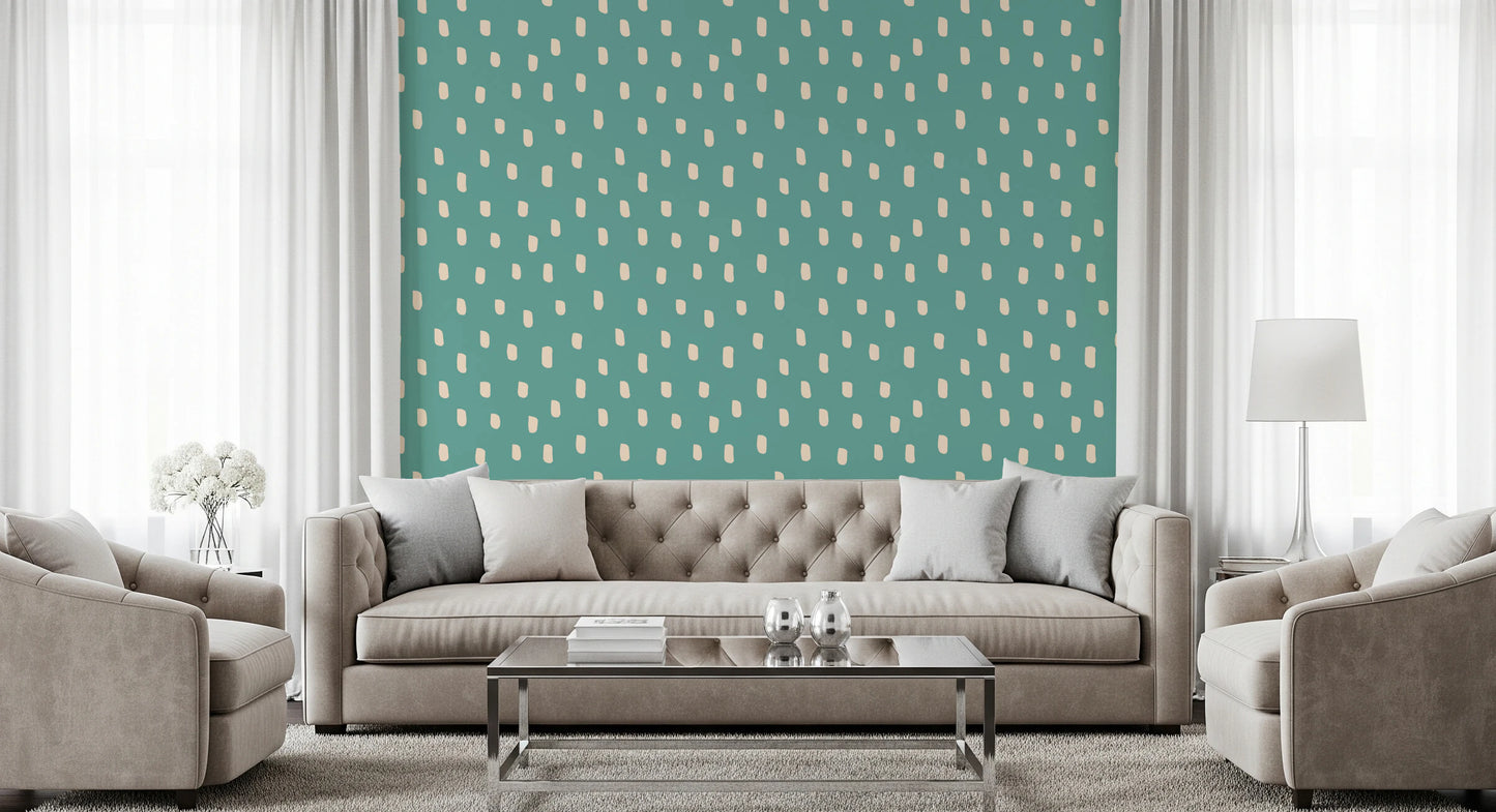 Mid Mod Wildflower Dots - Teal Beige Wallpaper⁠