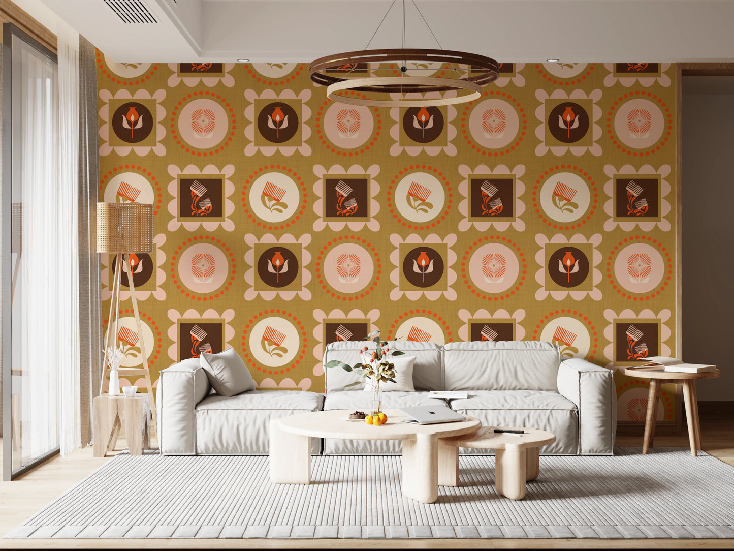 Mid Mod Wildflower Frames - Botanical Collage Cream Terracotta  Wallpaper⁠