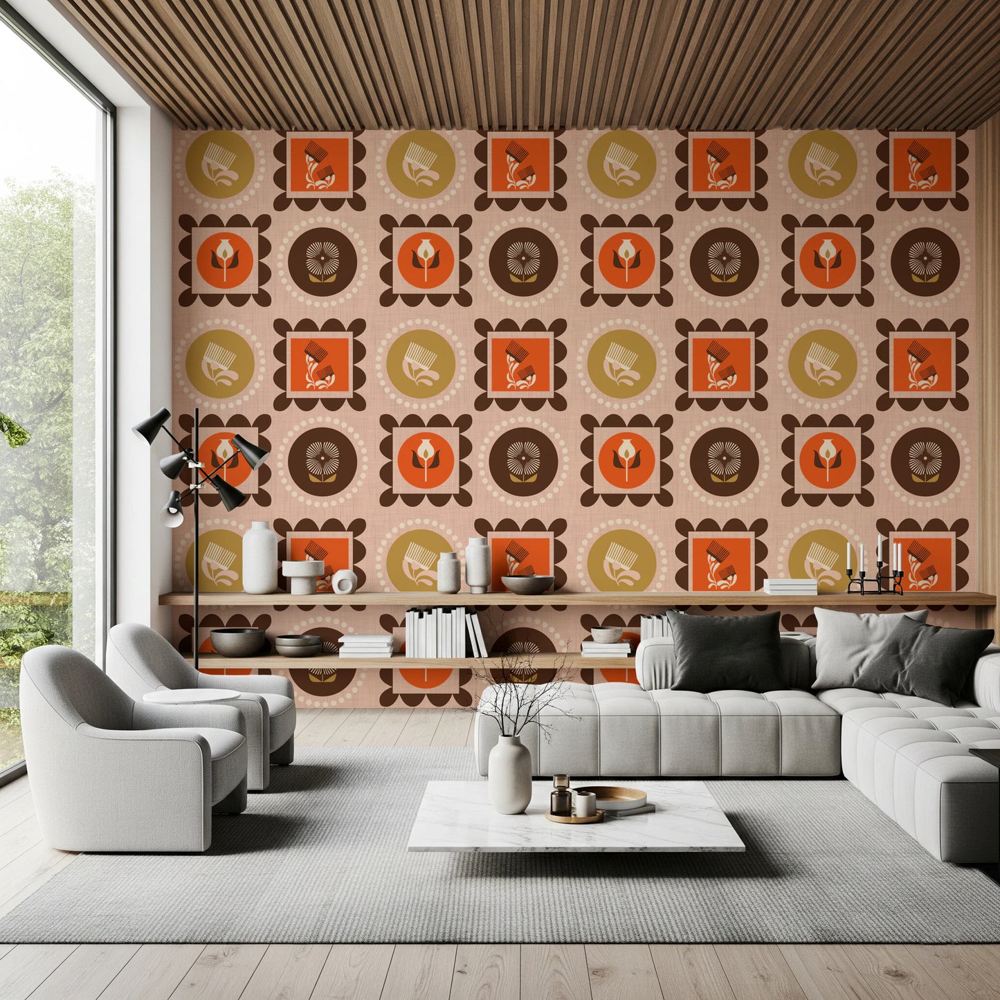 Mid Mod Wildflower Frames - Botanical Collage Ocher Terracotta  Wallpaper⁠