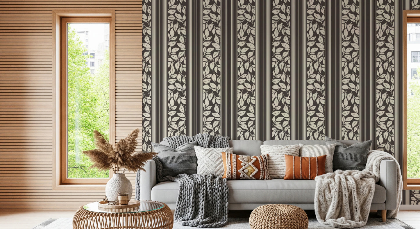 Vintage Trailing Foliage Brown Wallpaper⁠
