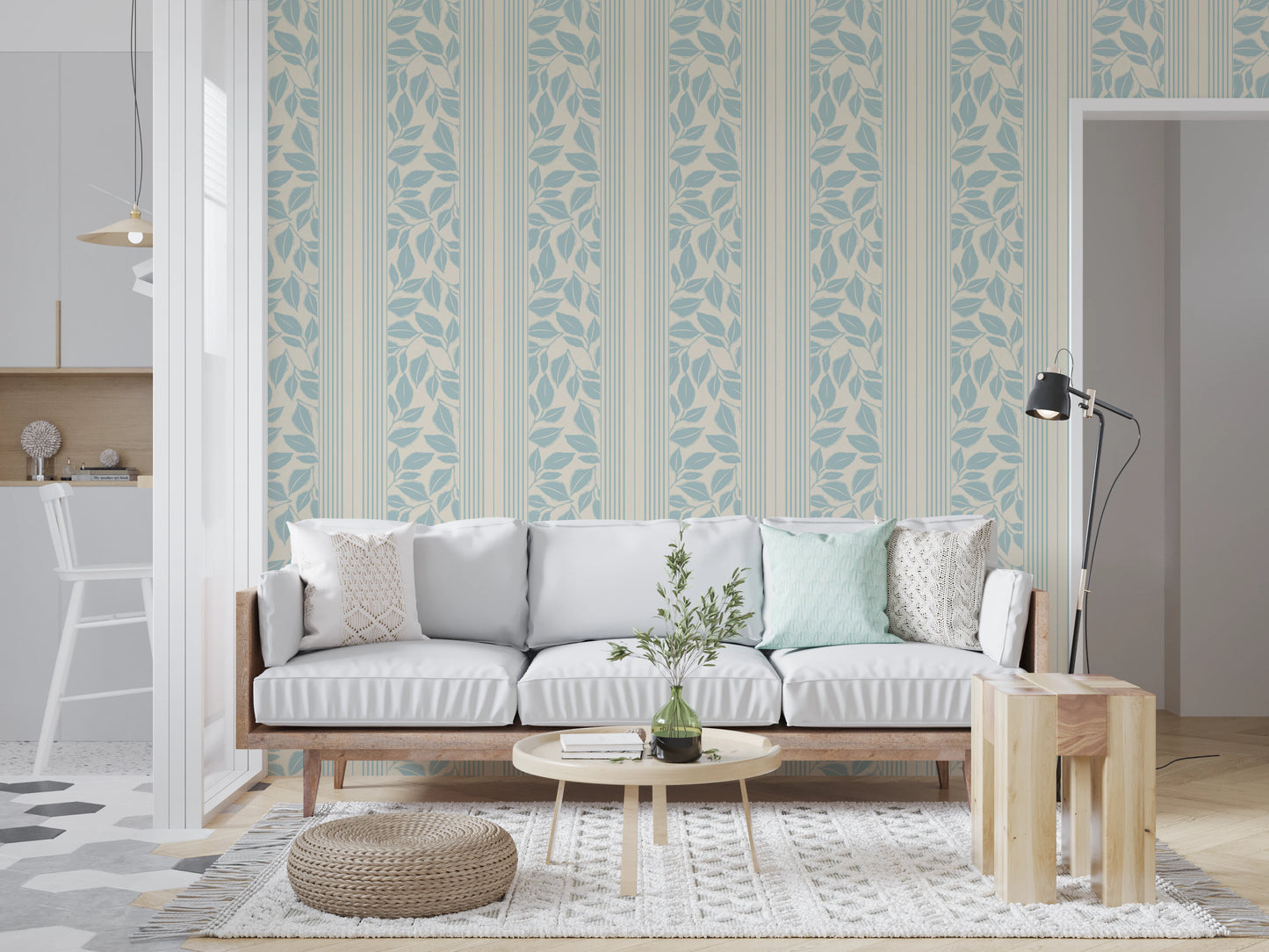 Vintage Trailing Foliage Powder Blue Wallpaper⁠