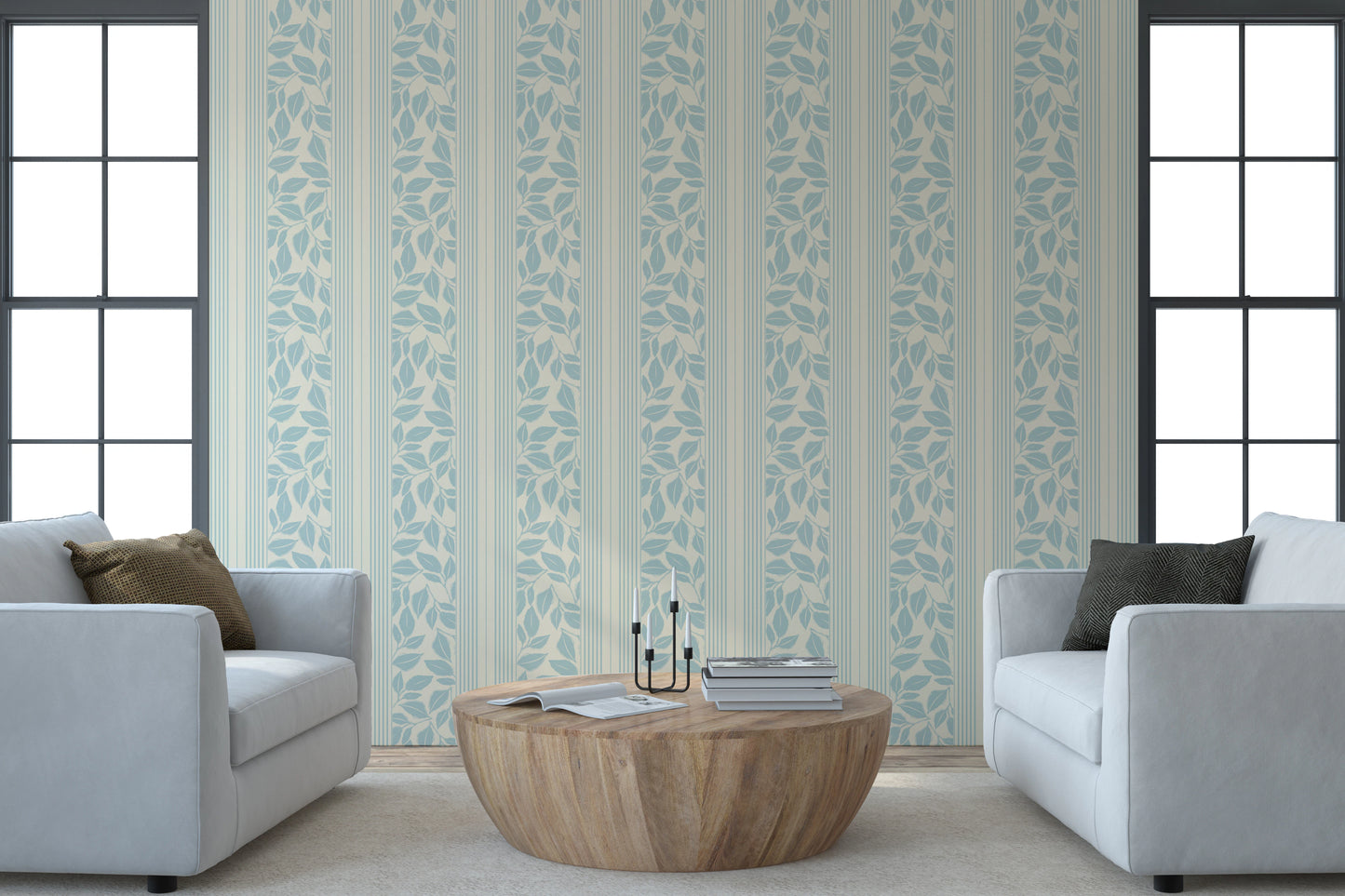 Vintage Trailing Foliage Powder Blue Wallpaper⁠