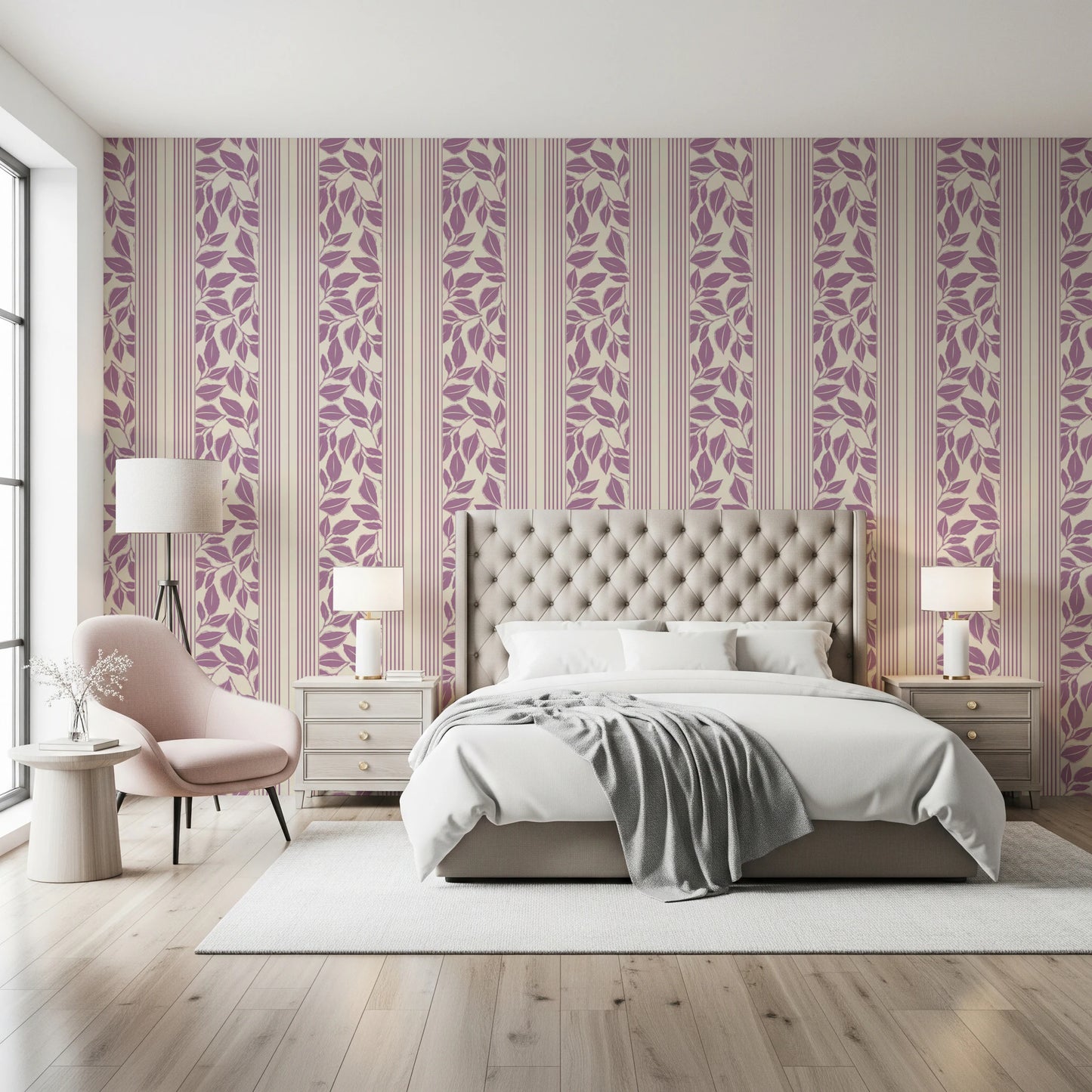 Vintage Trailing Foliage Lavender Wallpaper⁠