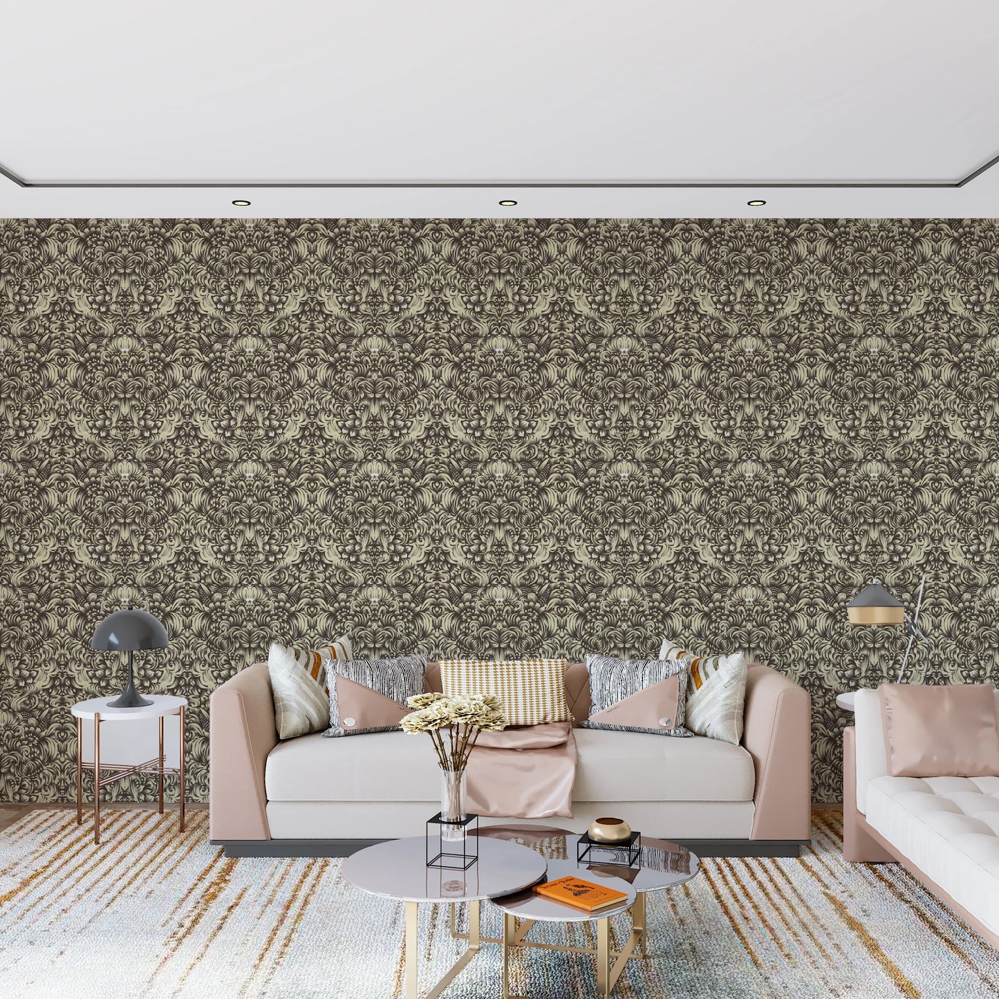 Floral Damask Cream Decorative Bloom Wallpaper⁠
