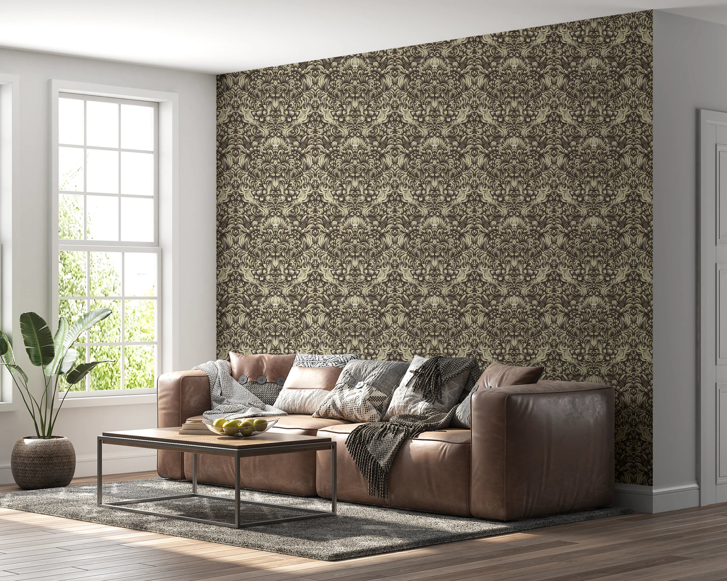 Floral Damask Cream Decorative Bloom Wallpaper⁠
