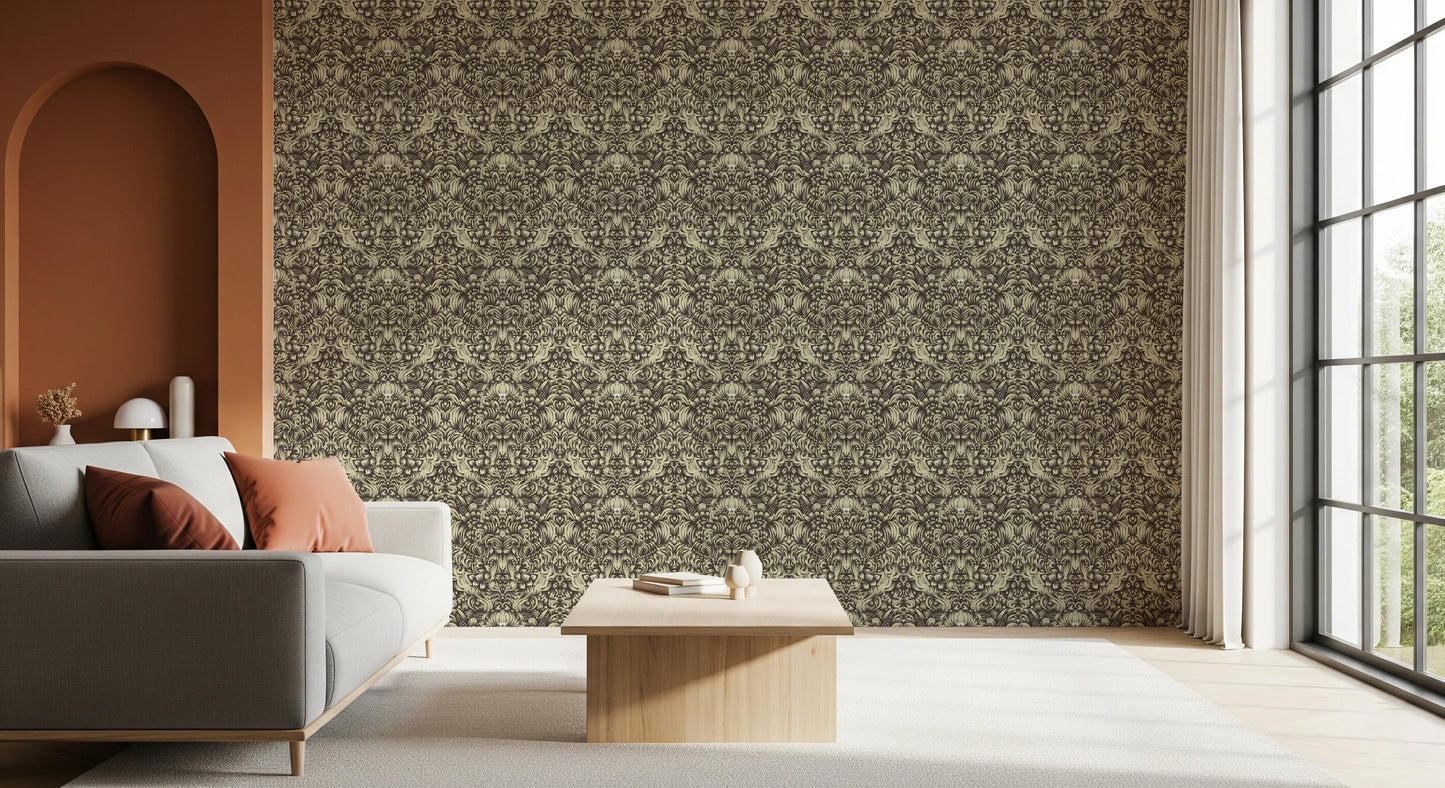 Floral Damask Cream Decorative Bloom Wallpaper⁠