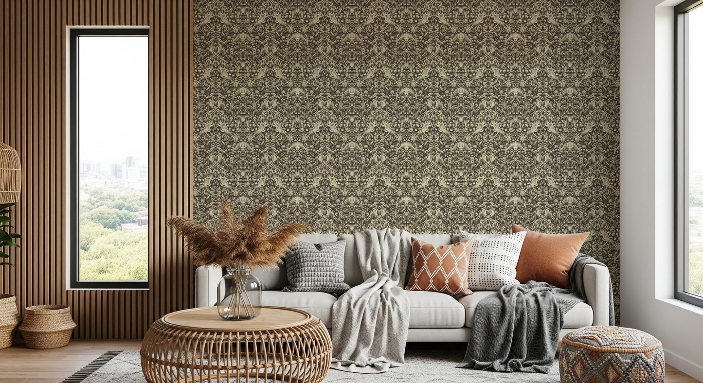 Floral Damask Cream Decorative Bloom Wallpaper⁠