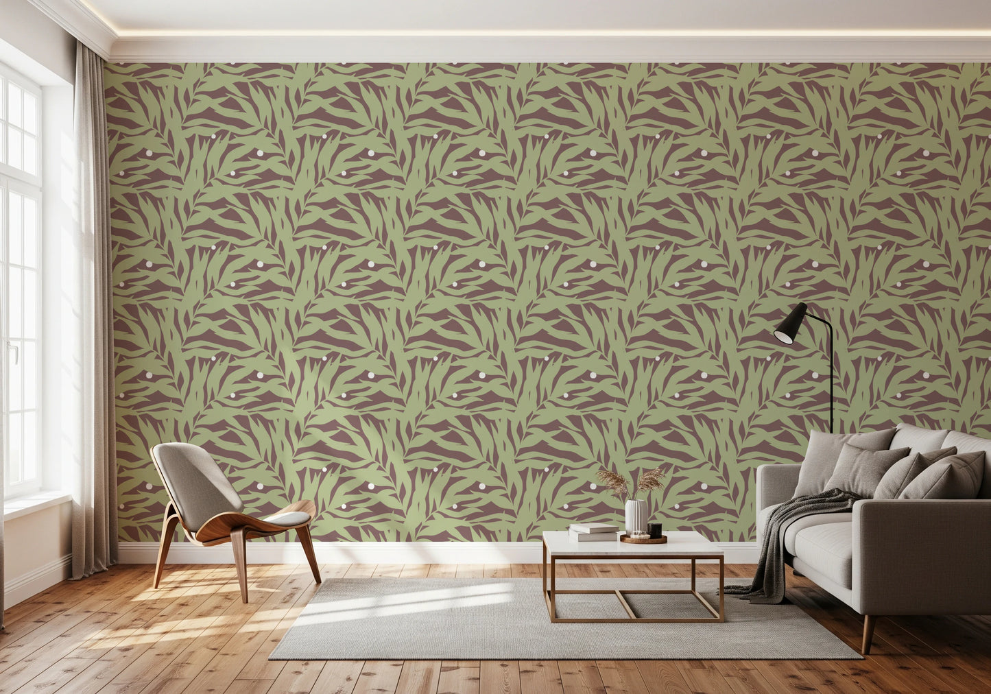 Botanical Echo Scattered Leaves Wallpaper⁠