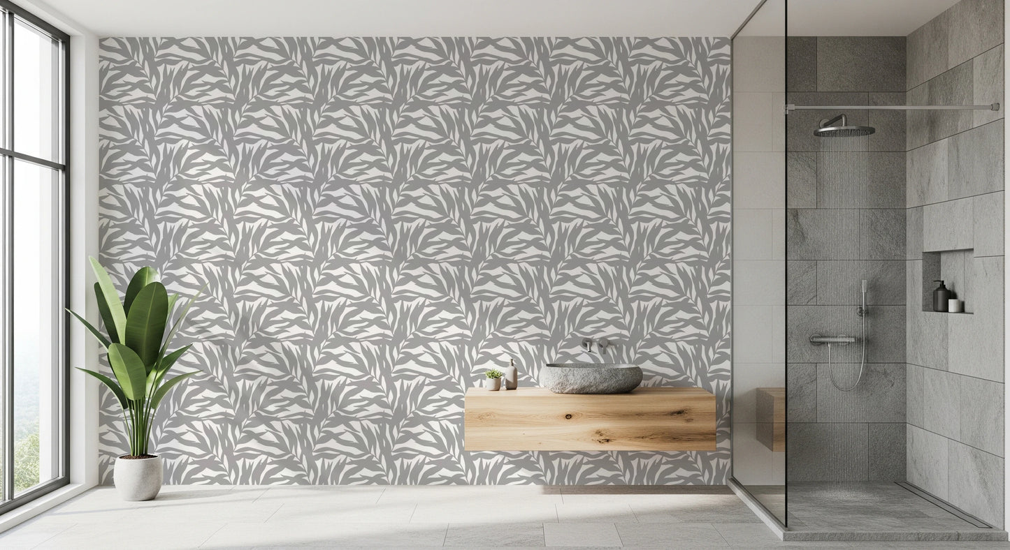 Grey leaves canopy on white botanical  Wallpaper⁠