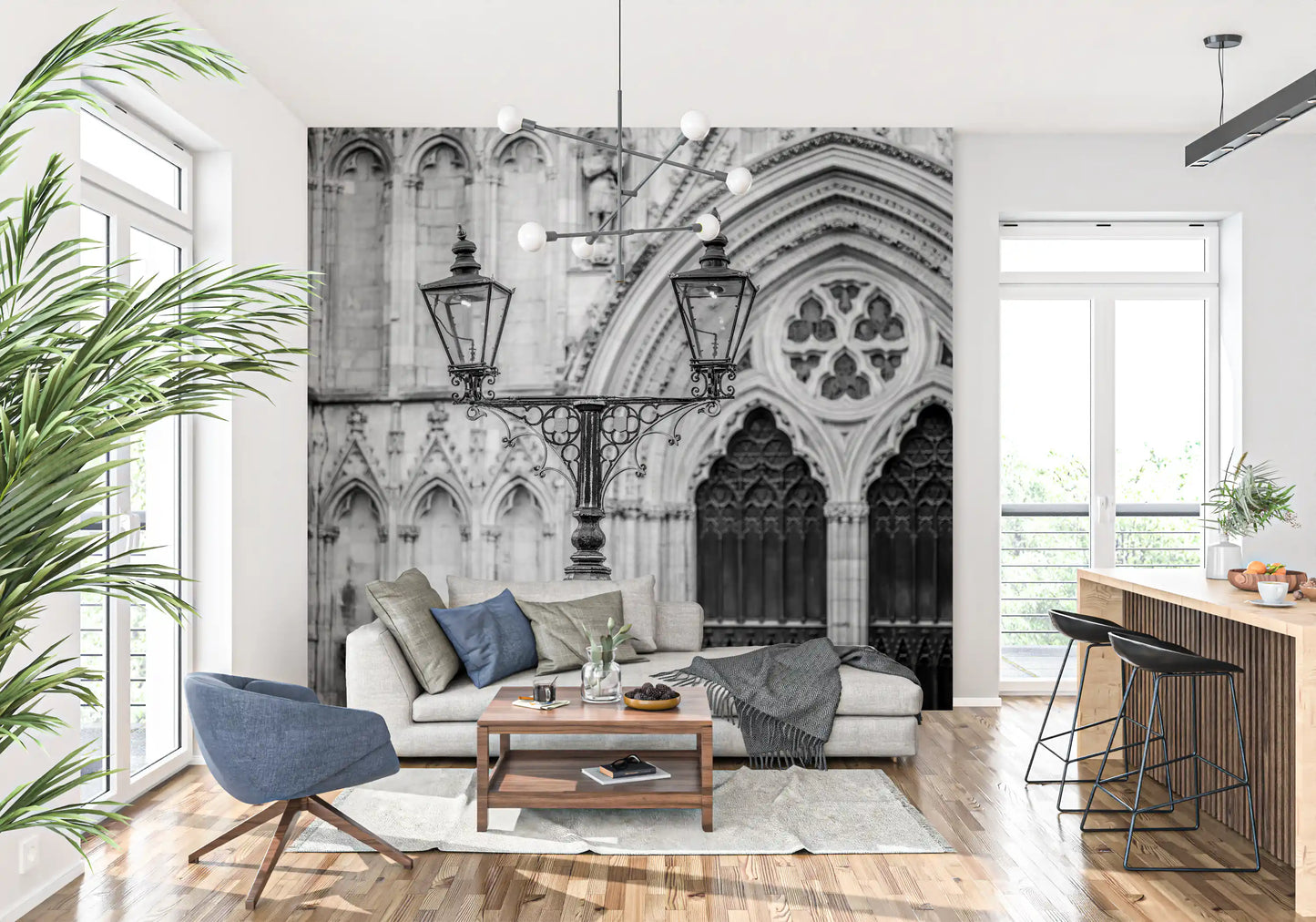 Living room with Gothic Light Wall Mural and ornate Gothic arch features, GD8889