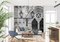 Living room with Gothic Light Wall Mural and ornate Gothic arch features, GD8889