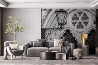 Lounge with Gothic Light Wall Mural and moody cathedral-inspired scenery, GD8889