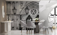 Dining corner with Gothic Light Wall Mural and historic stonework character, GD8889