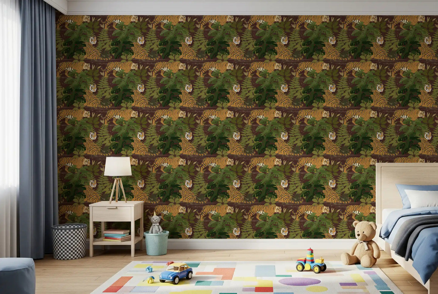 Wild Jungle Roam Tigers Tropical Monstera Wallpaper⁠