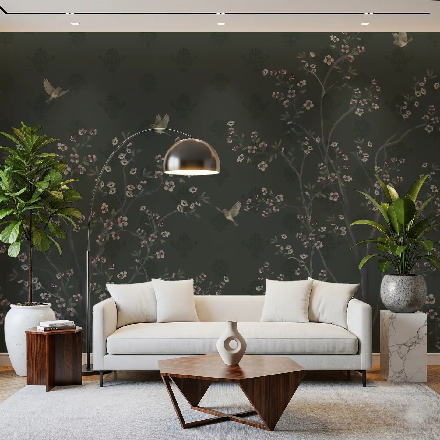 Elegant Avian Bloom Wall Mural