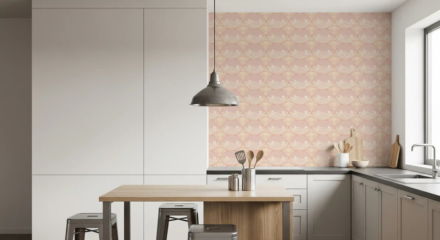 Blush Shell & Wave Pattern Wallpaper⁠