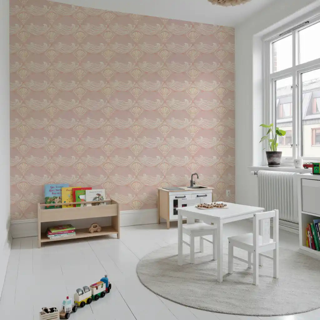 Blush Shell & Wave Pattern Wallpaper⁠