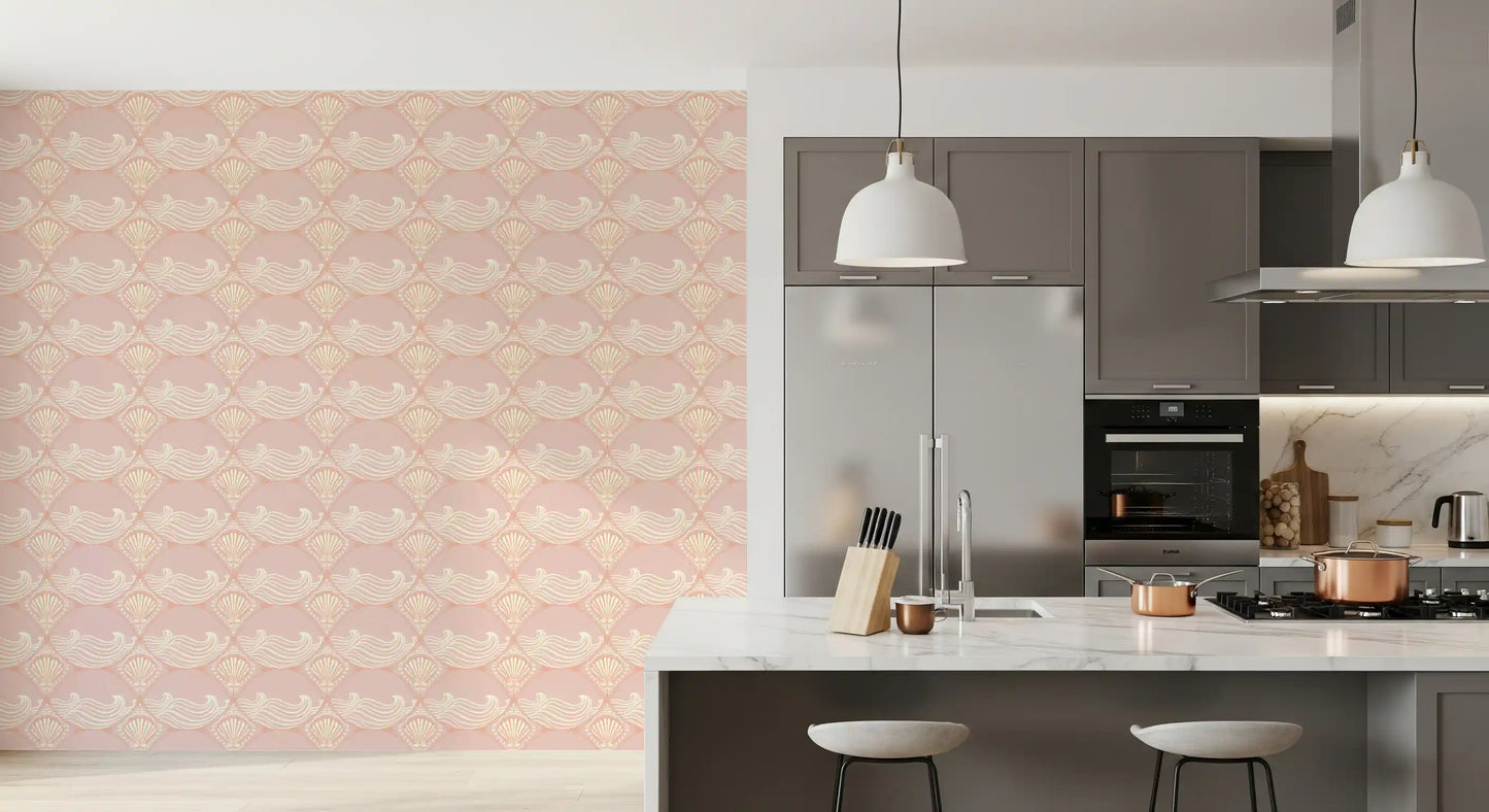 Blush Shell & Wave Pattern Wallpaper⁠