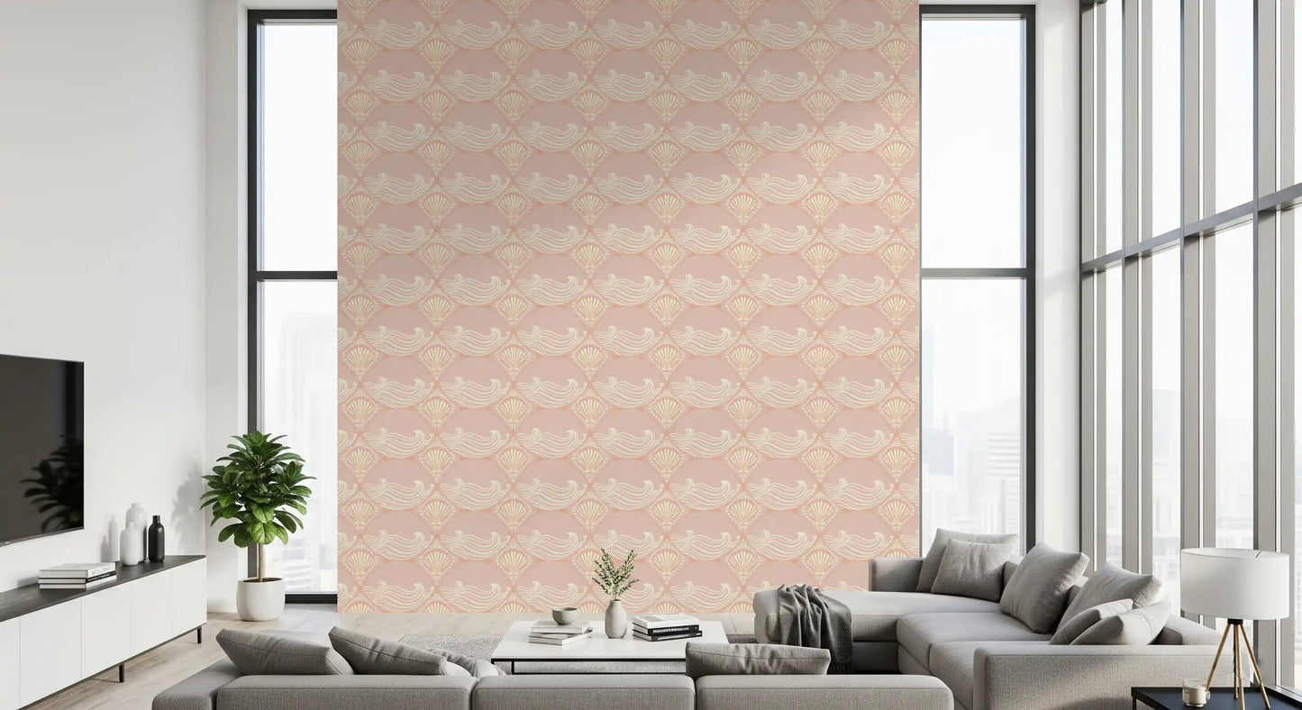 Blush Shell & Wave Pattern Wallpaper⁠