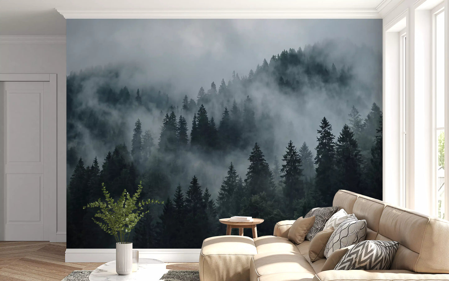 Misty Forest Ascent Wall Mural