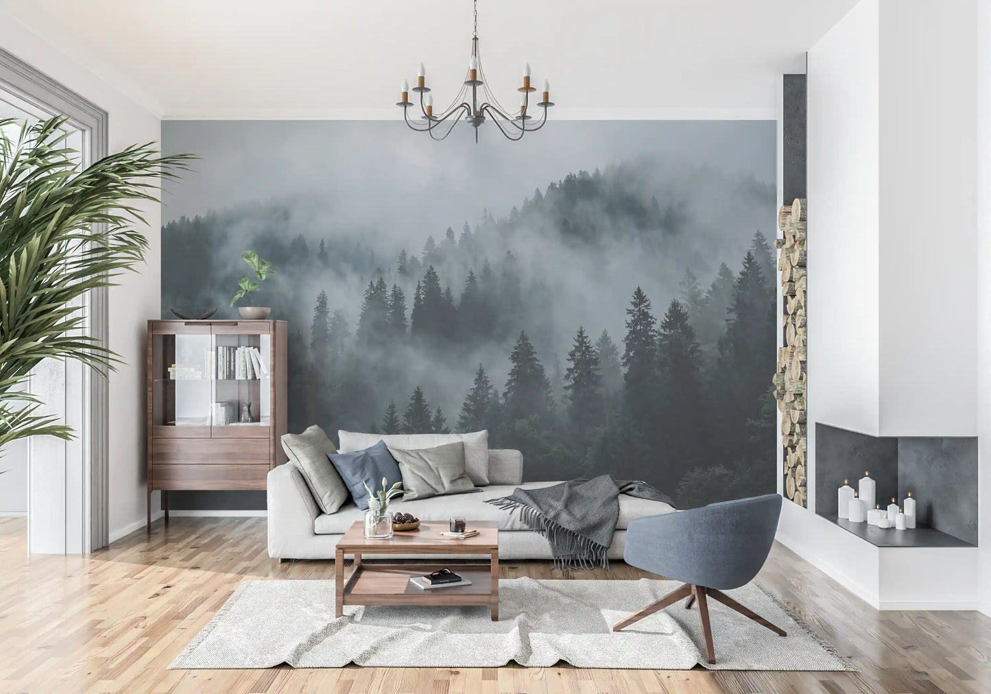 Misty Forest Ascent Wall Mural