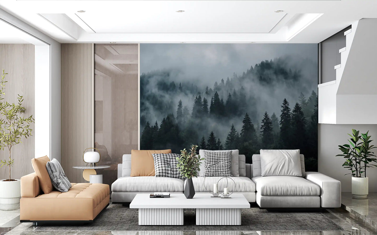Misty Forest Ascent Wall Mural