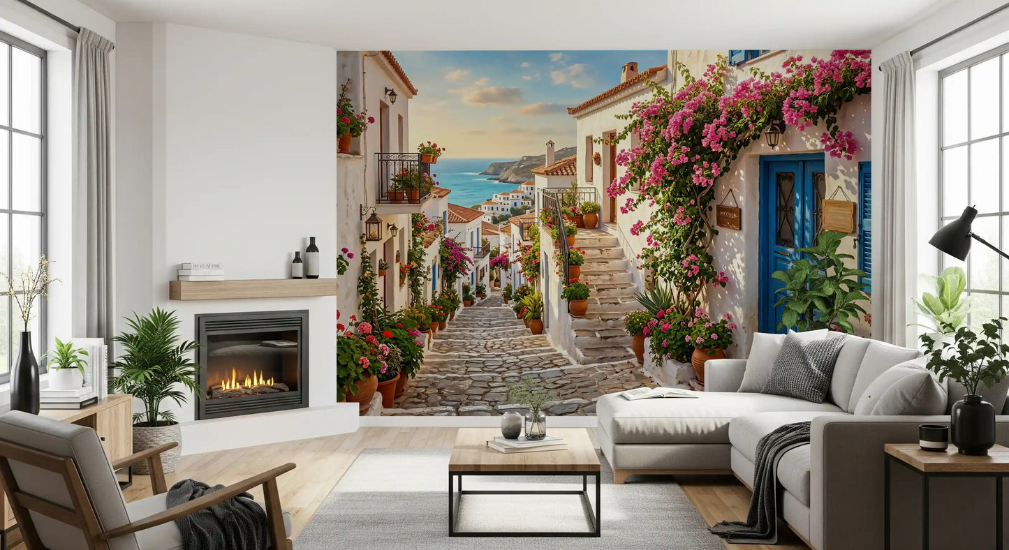 Bougainvillea Steps to the Aegean Wall Mural