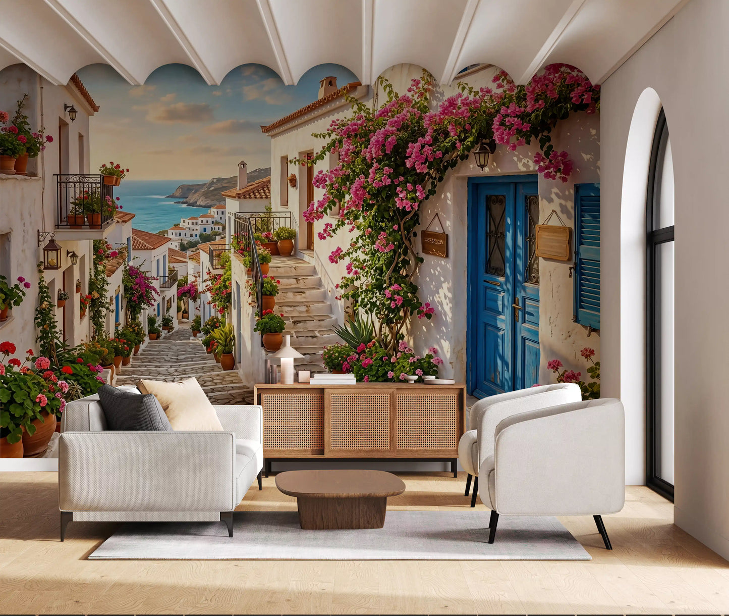 Bougainvillea Steps to the Aegean Wall Mural