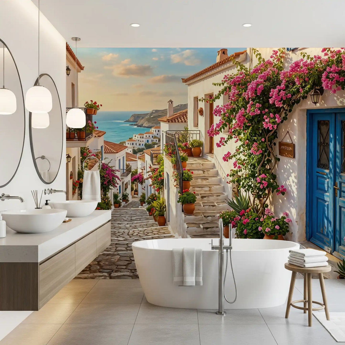 Bougainvillea Steps to the Aegean Wall Mural