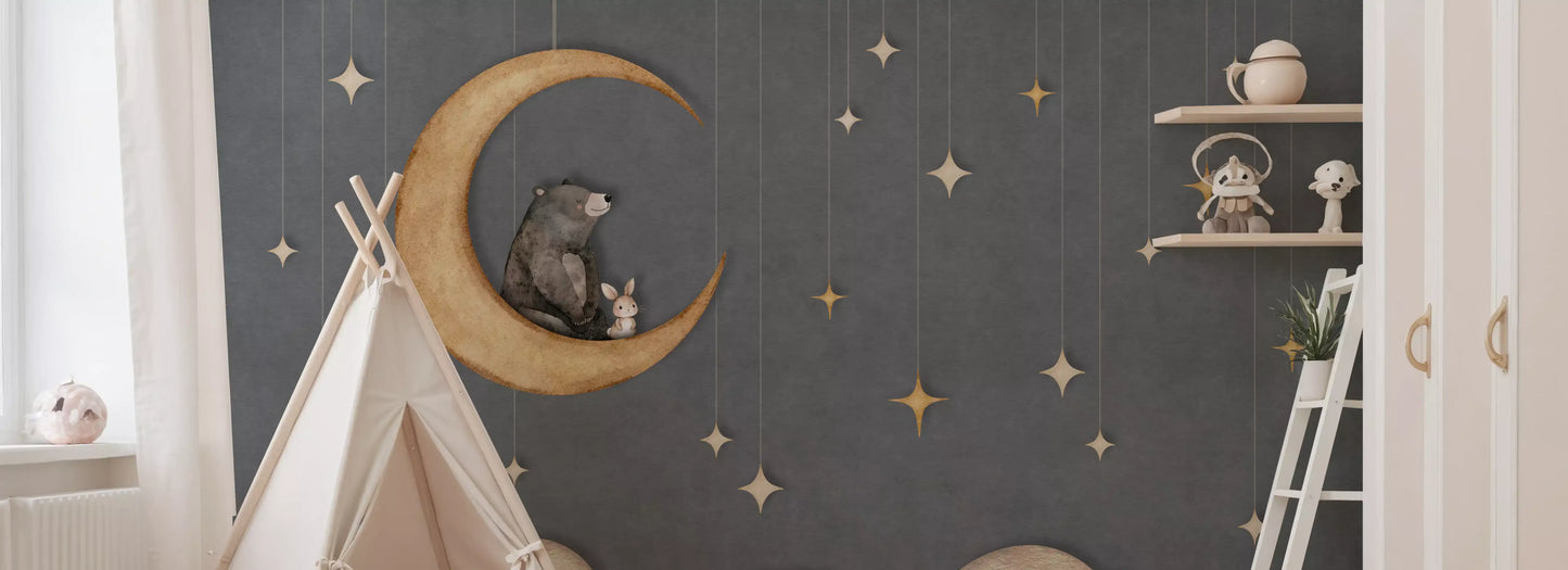 Bear on The Moon Blue Wall Mural